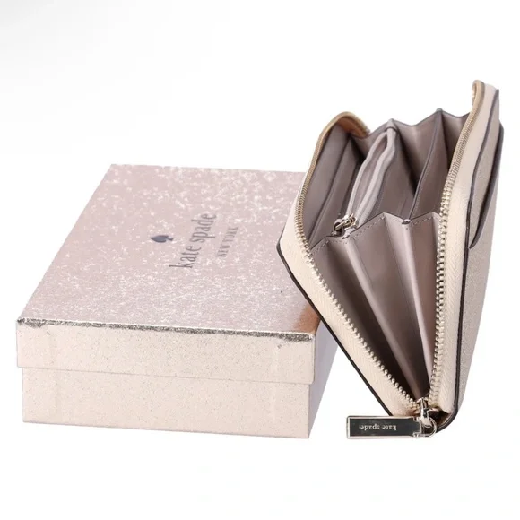 Kate Spade Shimmy Tinsel Glitter Boxed Large Continental Wallet Gold Holiday - Picture 2 of 8